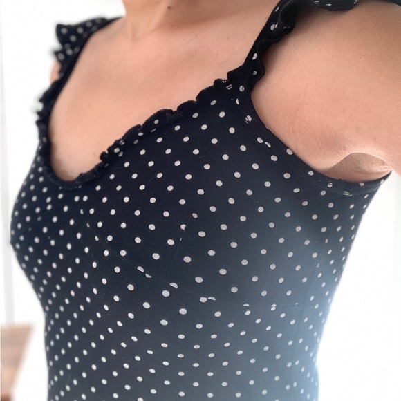 ZARA Stretchy Polka Dot Tank Top, subtle ruffle straps - Picture 3 of 5